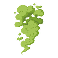 Cartoon green cloud. Comic book bad smell toxic cloud, smoking dust steam cloud, toxic smoking fume flat vector illustration. Bad smell dust cloud on white