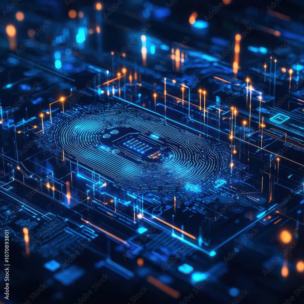 Poster explore the intricate design of a high-tech circuit board with advanced digital patterns and connect