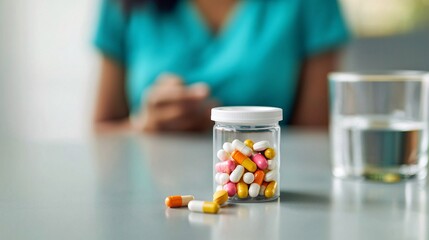 Professional Quality Pills in a Clear Jar with Water