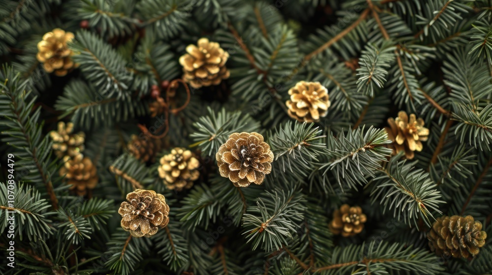 Poster a close up shot of pine cones on a tree branch