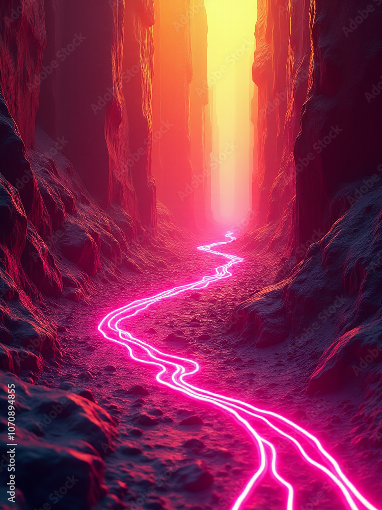 Poster neon streams of vibrant pink and yellow flow through abstract textures resembling dynamic energy in 
