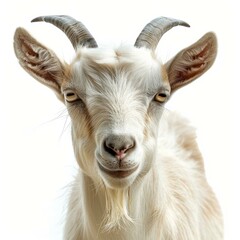 Obraz premium Portrait of a domestic goat looking at camera on white background