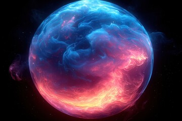 Obraz premium Glowing Orb with Swirling Blue and Red Nebulae in Space