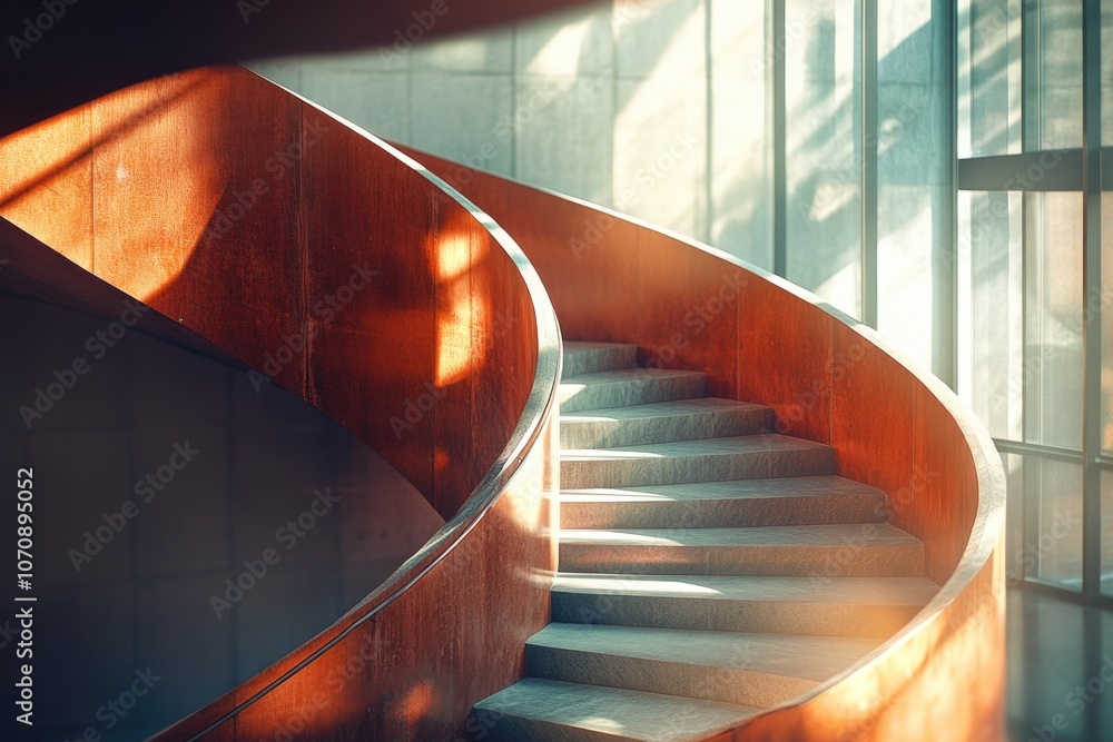 Aufkleber a close-up shot of a spiral staircase inside a building, perfect for use in architectural or design-