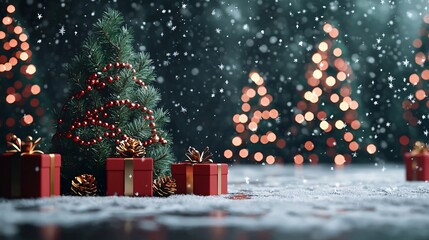 Festive Christmas Scene with Gifts and Snowflakes