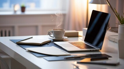 Minimalist Workspace with Laptop Notebook