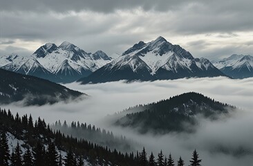 mountains in the fog
mountains shrouded in a thick layer of fog