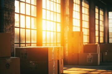 A room filled with storage boxes and a window for natural light
