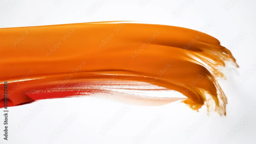 Poster bold orange brushstroke with textured edges on a white background, showcasing dynamic movement and a