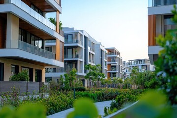 Obraz premium A row of apartment buildings in a residential area