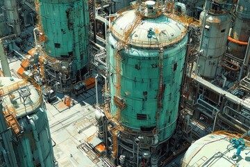 Aerial View of Industrial Complex with Large Storage Tanks