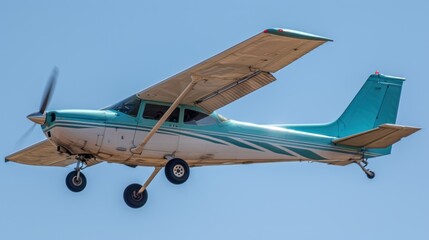 Private small plane soaring in clear blue skies during daytime