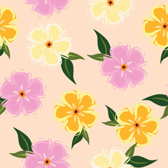 Colorful garden flowers on green background. Seamless vector pattern. Vintage print with inflorescences. Retro textile collection.