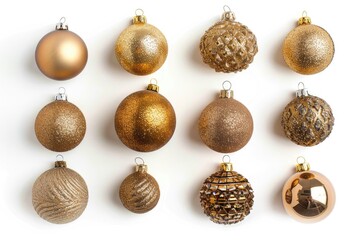 A collection of Christmas ornaments on a white surface