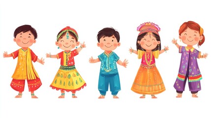 Happy Diverse Children in Traditional Clothes Festive Celebration Cultural Diversity
