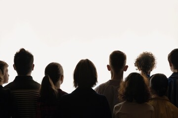 Obraz premium Photograph showing the back view of people's silhouettes with a white background