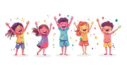 Joyful Kids Holi Festival Colorful Celebration Happy Children Spring Fun