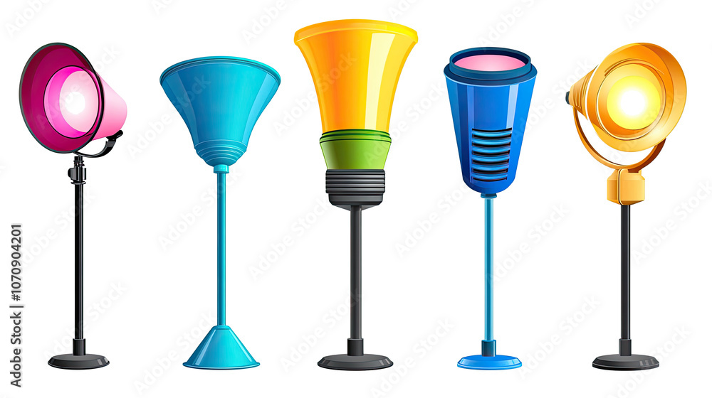Poster set of colorful spotlights on transparent background for design use generative ai