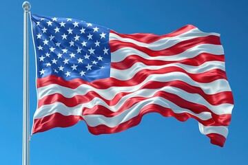 Fototapeta premium Waving American flag under a clear blue sky with vibrant colors capturing freedom and patriotism