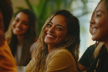 Fototapeta premium A group of women enjoying each other's company at a table, perfect for depicting female friendships and togetherness