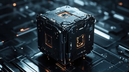 Metallic Cube on a Circuit Board