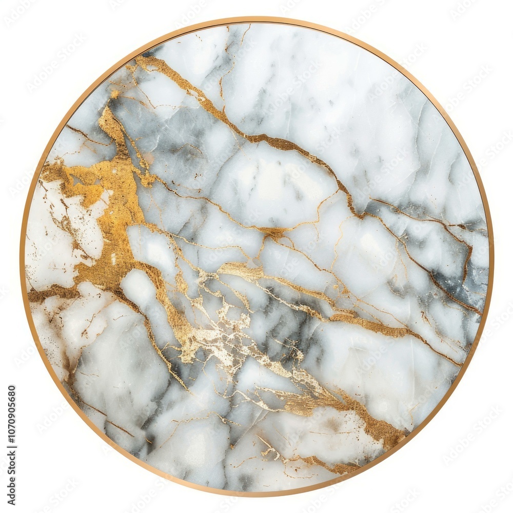 Poster golden and gray texture decorating a white surface, creating an elegant marble effect inside a circu