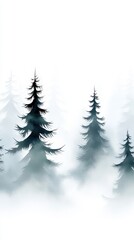 Obraz premium Ethereal Winter Forest with Snow-Draped Evergreens in Misty Morning Light
