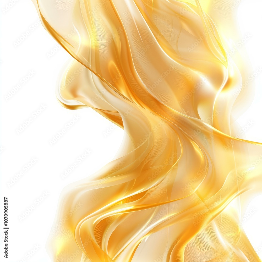 Poster golden abstract waves are flowing on white background forming dynamic composition