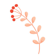 Vector pink sprig of red wild berries isolated on white background. Vector illustration of a branch of cranberry, barberry, lingonberry in a flat style.