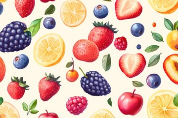 A collection of fresh fruits arranged on a white surface, great for food or still life photography