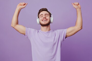 Fototapeta premium A person enjoying music with lively movements, suitable for use in illustrations about music, entertainment or leisure