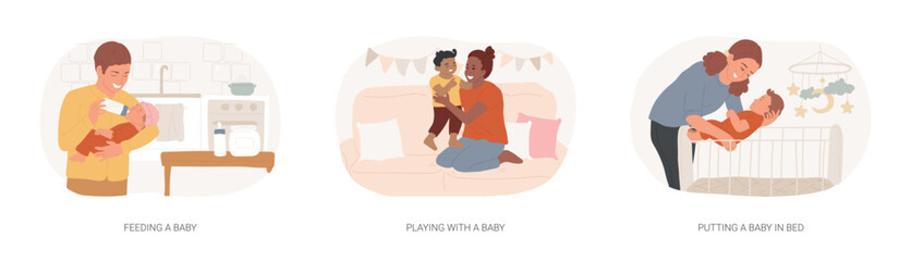 Young parents routine isolated cartoon vector illustrations se