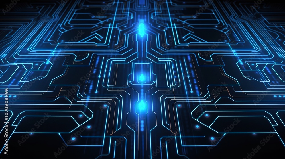 Poster futuristic circuit pattern with neon light effects