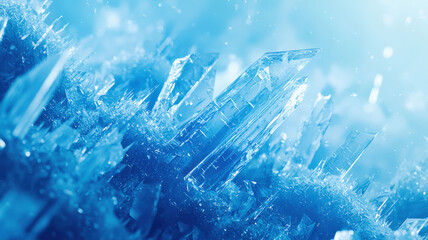 Naklejka premium A sharp, angular 3D background with frosty, ice-like geometric shapes resembling fractured glass, creating a modern and dynamic winter effect