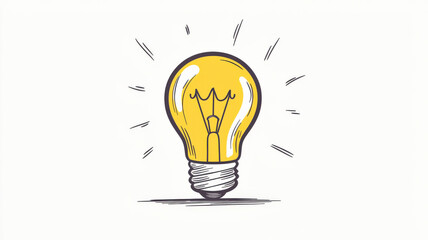 A simple line drawing of a light bulb in doodle style, with yellow and white colors, minimalist icon design on a white background, as a vector illustration