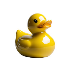 A cheerful yellow rubber duck isolated on a transparent background