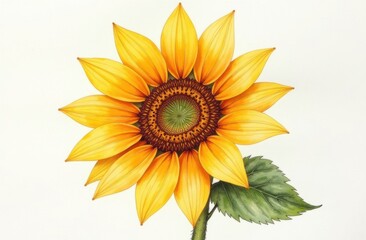 Watercolor Sunflower with Bright Yellow Petals and Soft, Warm Hues