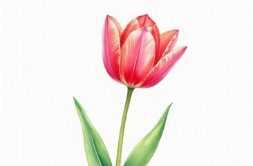 Watercolor Tulip on White Background with Soft Petals and Gentle Color Transitions