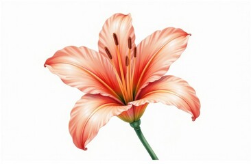 Fototapeta premium Watercolor Lily on White Background with Soft Petals and Elegant Details