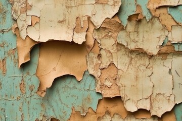 Close-up of peeling paint revealing layers of color and texture on a surface.