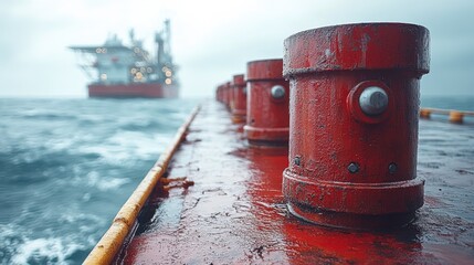 Close-Up of Equipment on an Oil Rig Overlooking Ocean