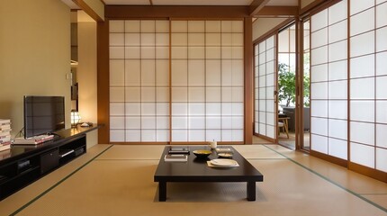 Japanese Interior Design: Minimalist Living Room with Tatami Mats and Shoji Screens