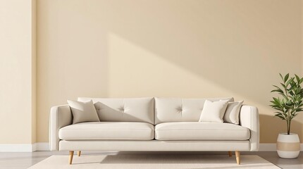 Minimalist Living Room Interior Design with Modern Sofa and Natural Light