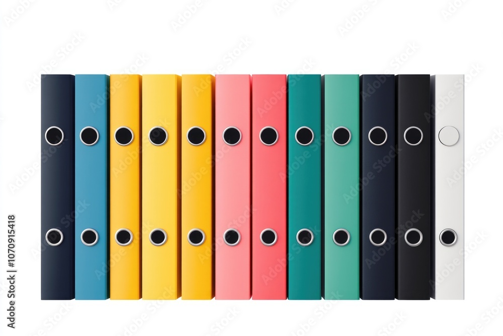 Poster a collection of colorful binders arranged neatly on a shelf