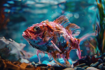 A fish swimming in its tank, suitable for underwater-themed illustrations or designs
