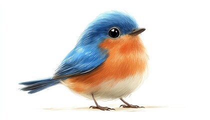 Fototapeta premium A cute bluebird with small wings, standing with a cheerful expression illustration isolate white background