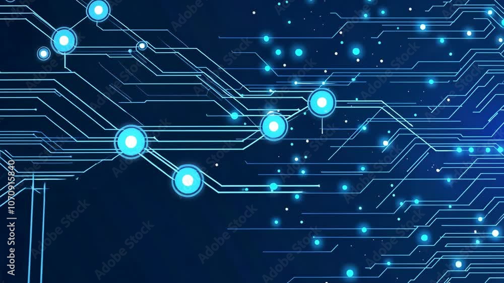 Poster abstract image of a circuit board with glowing blue lines and dots
