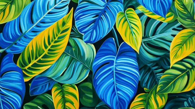 Vibrant Leaves with Blue and Green Hues