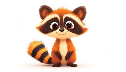 Fototapeta premium curious raccoon standing on its hind legs, with striped tail and a playful look illustration isolate white background