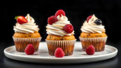 cupcake with cream and berries